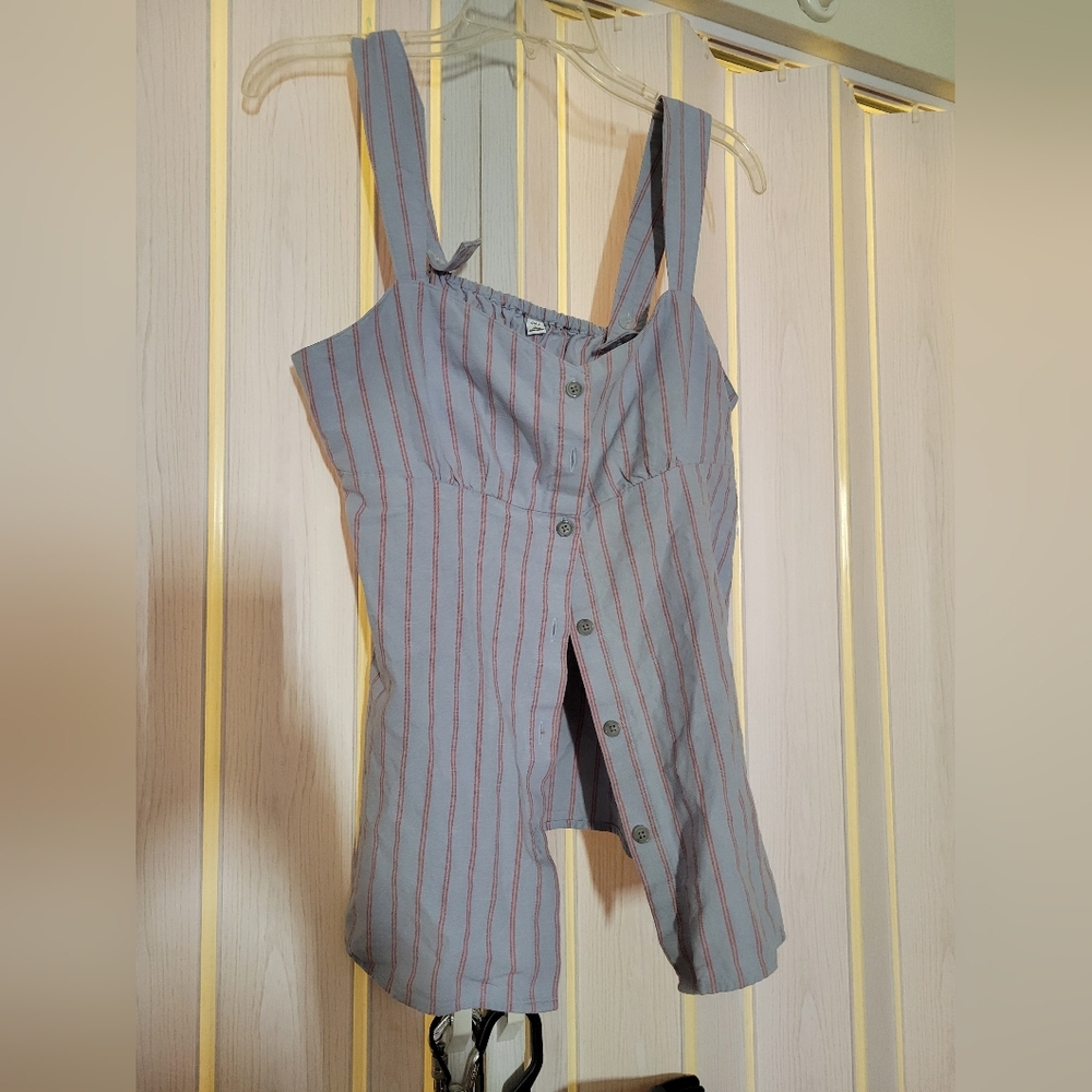 3/20$*Blue and Red Striped Button-Down Tank Top